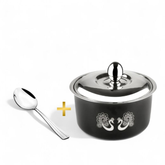 FNS Hazel Black Finish Stainless Steel Casserole 3000 ml with Lid  and Venice 1 Pcs Serving Spoon Combo for Home Dining and Kitchen